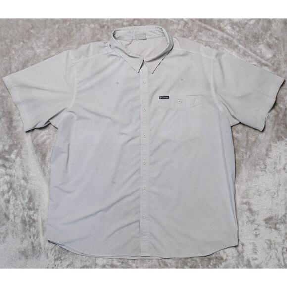 Columbia Light Gray Short Sleeve Casual Button Down Stretch Shirt Mens Size XXL - Picture 1 of 16